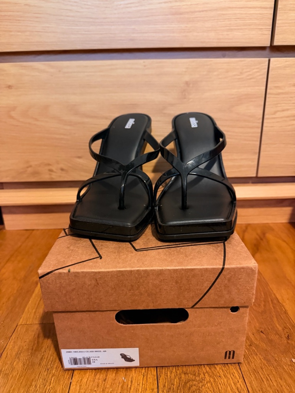 Melissa Glass Heel Sandals – Black | Size 10